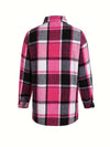 Plaid Print Polo Collar Button Shirt, Casual Long Sleeve Shirt For Spring & Fall, Women's Clothing