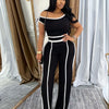 M3079 New Summer Women'S Trousers Suit Spice 'S Shoulder-to-shoulder Color Stitching Line High Waist Trousers Suit Two-piece Suit