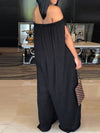 Women'S Plus Size Elastic Strapless Bandeau Jumpsuit, Polyester 95% Elastane 5% Knit Fabric, Long Length with Pockets, Medium Stretch, H Fit for Spring/Summer - No Belt