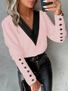 Fashionable V-neck Solid Color Long Sleeve Button Up Women's Shirt