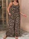 Women'S Plus Size Leopard Print Jumpsuit - J644, Elegant Scoop Neck Knit Fabric with Slight Stretch, 100% Polyester, All-Season Slingback with Pockets, 165 g/m² Weight