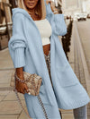 Plus Size Casual Cardigan, Women's Plus Letter & Heart Print Long Sleeve Open Front Hooded Sweater Cardigan With Pockets