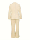 Elegant Solid Color Women's Blazer & Pants Set - Casual Polyester Suit with Lapel Collar, Long Sleeves, Machine Washable