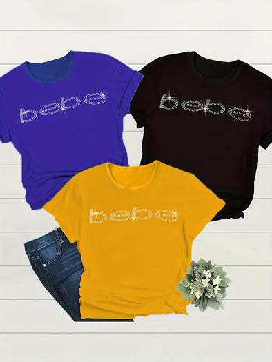 Perfect Holiday Gift! Bebe Plus Size Sparkly Tee Set - 2D Sequin Graphic, Comfortable & Easy Care - Great for Mother's Day, Easter, and St. Patrick's Day!