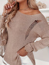 Cozy Ripped Boat Neck Split Sweater - Soft, Casual, Long Sleeve, Warm, and Versatile for Fall & Winter - Women's Fashionable Clothing for Everyday Wear