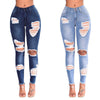 Europe and The United States New Fashion Elastic Ripped Pencil Jeans, Women's Spring and Autumn Slim-fit Small Leg Pants Jeans