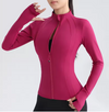 Gym Women's Full Zip Yoga Top With Thumbholes Fitness Running Jacket Stretch Fit Long Sleeve Round Neck Top Sportswear