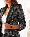 Casual Thin Suit Lady Long-sleeved Blazer Double-breasted Check Blazer Slim Fit Office Lady Elegant Chic Jacket Coat