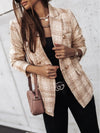 Casual Thin Suit Lady Long-sleeved Blazer Double-breasted Check Blazer Slim Fit Office Lady Elegant Chic Jacket Coat