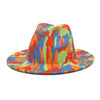 Fedora Wide Brim Print Tie Dye Men's and Women's Tweed Fashion Panama Hat Retro Gradient Jazz Hat Fedora Men