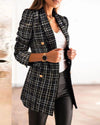 Casual Thin Suit Lady Long-sleeved Blazer Double-breasted Check Blazer Slim Fit Office Lady Elegant Chic Jacket Coat