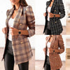 Casual Thin Suit Lady Long-sleeved Blazer Double-breasted Check Blazer Slim Fit Office Lady Elegant Chic Jacket Coat