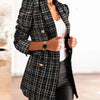 Casual Thin Suit Lady Long-sleeved Blazer Double-breasted Check Blazer Slim Fit Office Lady Elegant Chic Jacket Coat