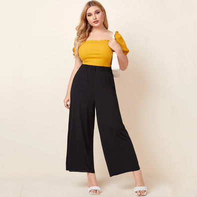 Women's summer 2024 new plus-size knitted fabric elegant temperament wide-legged casual pants