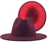 Trend Tan With Red Bottom Patchwork Plain Wool Felt Jazz Fedora Hats Men Women Wide Brim Panama Trilby Cowboy Cap For Party