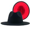 Trend Tan With Red Bottom Patchwork Plain Wool Felt Jazz Fedora Hats Men Women Wide Brim Panama Trilby Cowboy Cap For Party