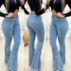 Women High Waist Denim Jeans Solid Slim Flare Pants Ladies Skinny Full Length Jean S-3XL