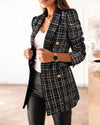 Casual Thin Suit Lady Long-sleeved Blazer Double-breasted Check Blazer Slim Fit Office Lady Elegant Chic Jacket Coat