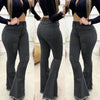 Women High Waist Denim Jeans Solid Slim Flare Pants Ladies Skinny Full Length Jean S-3XL