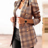 Casual Thin Suit Lady Long-sleeved Blazer Double-breasted Check Blazer Slim Fit Office Lady Elegant Chic Jacket Coat