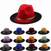 Women Patchwork Wide Brim Gradient gold belt Church Derby Top Hat Panama Felt Fedoras Hat Men artificial British style Jazz Cap