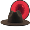 Trend Tan With Red Bottom Patchwork Plain Wool Felt Jazz Fedora Hats Men Women Wide Brim Panama Trilby Cowboy Cap For Party