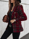 Casual Thin Suit Lady Long-sleeved Blazer Double-breasted Check Blazer Slim Fit Office Lady Elegant Chic Jacket Coat