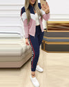 Spring Leisure Sports Zipper Tops Coat Pants 2 Two Pieces Sets For Women Striped Stitching Comfortable Activewear Sets