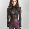 Sexy Mesh Crop Top Shirt Langarm Solide Farbe See Through Pullover Slim Fit T-Shirt Transparent Bluse Party Club Streetwear