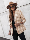 Casual Thin Suit Lady Long-sleeved Blazer Double-breasted Check Blazer Slim Fit Office Lady Elegant Chic Jacket Coat