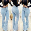 Women High Waist Denim Jeans Solid Slim Flare Pants Ladies Skinny Full Length Jean S-3XL