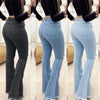 Women High Waist Denim Jeans Solid Slim Flare Pants Ladies Skinny Full Length Jean S-3XL