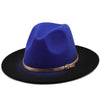 Women Patchwork Wide Brim Gradient gold belt Church Derby Top Hat Panama Felt Fedoras Hat Men artificial British style Jazz Cap