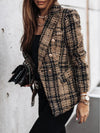 Casual Thin Suit Lady Long-sleeved Blazer Double-breasted Check Blazer Slim Fit Office Lady Elegant Chic Jacket Coat