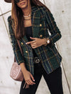 Casual Thin Suit Lady Long-sleeved Blazer Double-breasted Check Blazer Slim Fit Office Lady Elegant Chic Jacket Coat