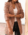 Casual Thin Suit Lady Long-sleeved Blazer Double-breasted Check Blazer Slim Fit Office Lady Elegant Chic Jacket Coat