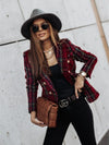 Casual Thin Suit Lady Long-sleeved Blazer Double-breasted Check Blazer Slim Fit Office Lady Elegant Chic Jacket Coat