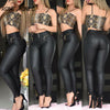 Women Chic Solid Casual PU leather Zipper Waist Skinny Pencil Pants