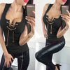 Women's Lace-Up Chain Low Cut Tank Top Slim Fit Deep V-Neck Vest High Street Style Debardeur Haut Femme