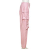 Pink Cargo Pants for Women 2025 Spring Straight Leg Solid Multi-Pocket Design High Waist Pu Leather Loose Baggy Pants Streetwear