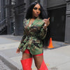 Women OL Work Long Sleeve Notched Neck Blazers Street INS Camouflage Print Belt Blazers Tops Street Outwear Coats
