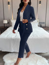 Sexy Women's Solid Color Suit Collar Double Breasted Casual Suit Set