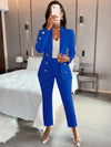 Sexy Women's Solid Color Suit Collar Double Breasted Casual Suit Set