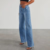 Wide Leg Pants Women Splice Casual Loose Jeans Pockets Button Mid Waist Regular Straight Denim Long Trousers Autumn 2023