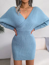 New Sexy Cross V-neck Bat Sleeve Lift Hip Sweater Dress Solid 2024 Fashion Elegant Female Evening Party Long Sleeve Dresses