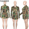 FAGADOER Casual Camouflage Printing Pocket Cargo Jackets Women Turndown Collar Button Long Sleeve Coats Fashion Matching Tops