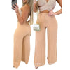 Wide Leg Long Pants Women Solid High Waist Loose Casual Straight Trousers Button Office Ladies Regular Splice Capris Pant