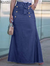 ZANZEA 2024 Fashion Women Denim Skirt Casual Bodycon Maxi Long Skirts Autumn High Waist Faldas Saia Elegant Party Overskirt Jupe