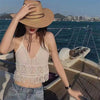 Crop Tops Retro Wild Hollow Perspective Tassel Sexy Spaghetti Strap Tanke Top Women Built In Bra New Back Lace Halter Neck