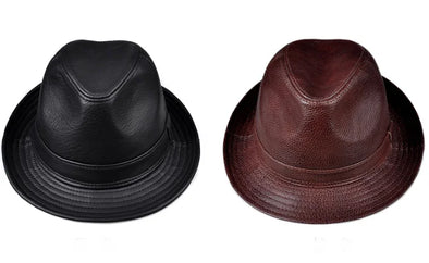 New 2023 Man High Quality Genuine Leather Formal Hat Jazz Gentleman Cow Skin Short Brim Black/Brown Top Hat Male Shows Perform